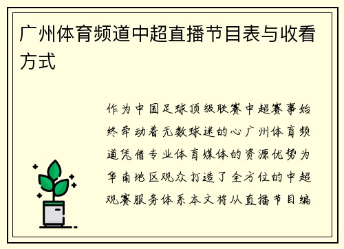 广州体育频道中超直播节目表与收看方式